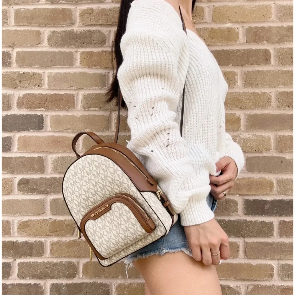 Michael Kors Jaycee XS Mini Convertible Zip Pocket Backpack Crossbody Vanilla